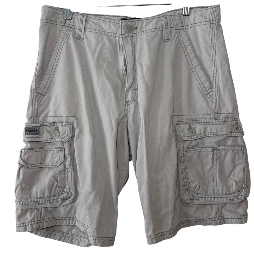 Lee Mens Gray Cargo Shorts Size 33 Cotton Twill Utility Multi Pocket Outdoor